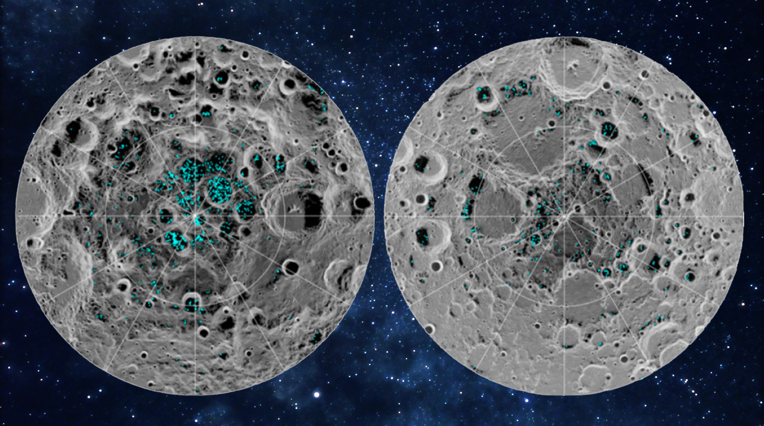 Вода на Луне. Кратер Кабеус. Лунный полюс. Южный полюс Луны. Перекрасил луну в миллионы разных цветов