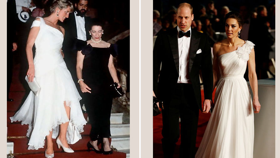 Принцесса Диана в&nbsp;1995 году (слева). Принц Уильям и Кейт Миддлтон на&nbsp;премии BAFTA-2019 