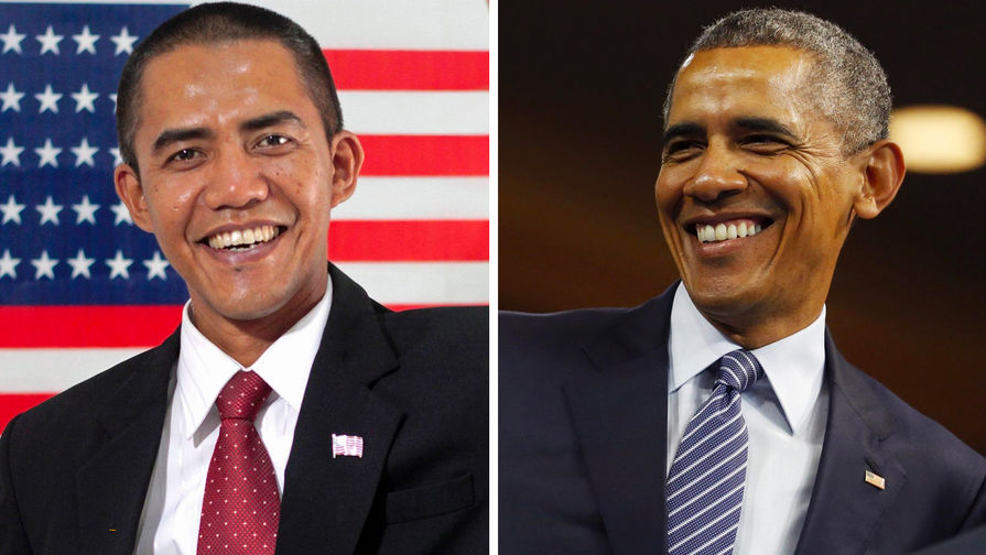 44-й президент США Барак Обама (справа) и его двойник&nbsp;- житель столицы Индонезии Ильхам Анас (коллаж)