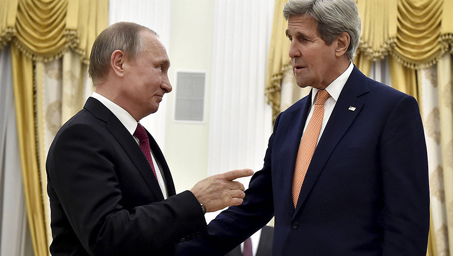 Российский президент Владимир Путин и госсекретарь США Джон Керри в&nbsp;Кремле