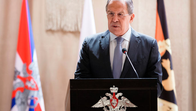 Министр иностранных дел Сергей Лавров во время выступления с лекцией в Военной академии Генштаба ВС...