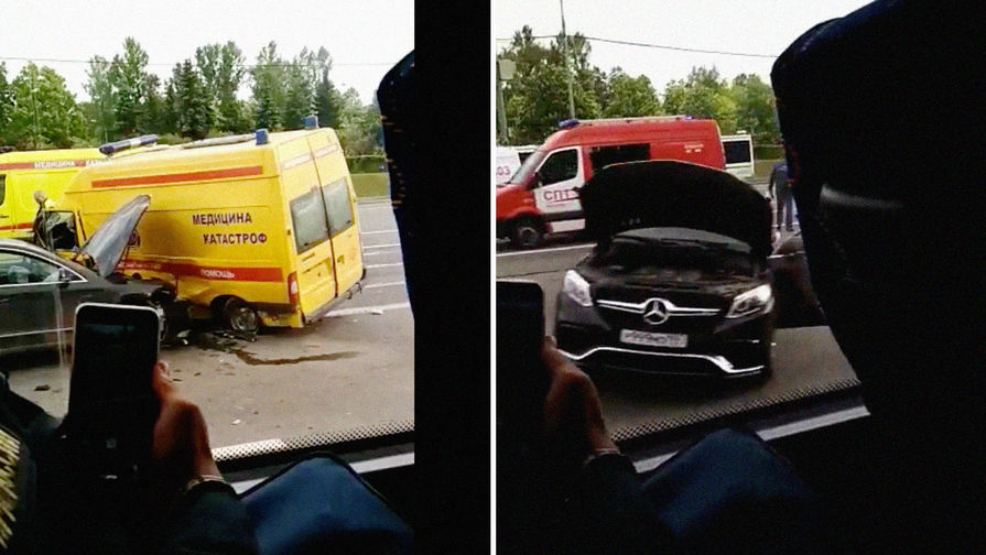 Коллаж из&nbsp;кадров с&nbsp;столкновениями семи автомобилей на&nbsp;Кутузовском проспекте в&nbsp;Москве, 22 мая 2018 года