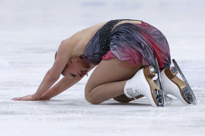 Россиянка Анна Погорилая на чемпионате мира по фигурному катанию в Хельсинки