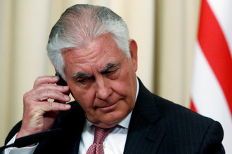 Госсекретарь США Рекс Тиллерсон во время пресс-конференции с главой МИД России Сергеем Лавровым в Москве, 12 апреля 2017 года
