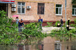 Городские службы устраняют последствия непогоды на ул. Черняховского в районе Аэропорт, 20 июня 2024 года