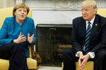 Дональд Трамп во время встречи с Ангелой Меркель в Овальном кабинете Белого дома