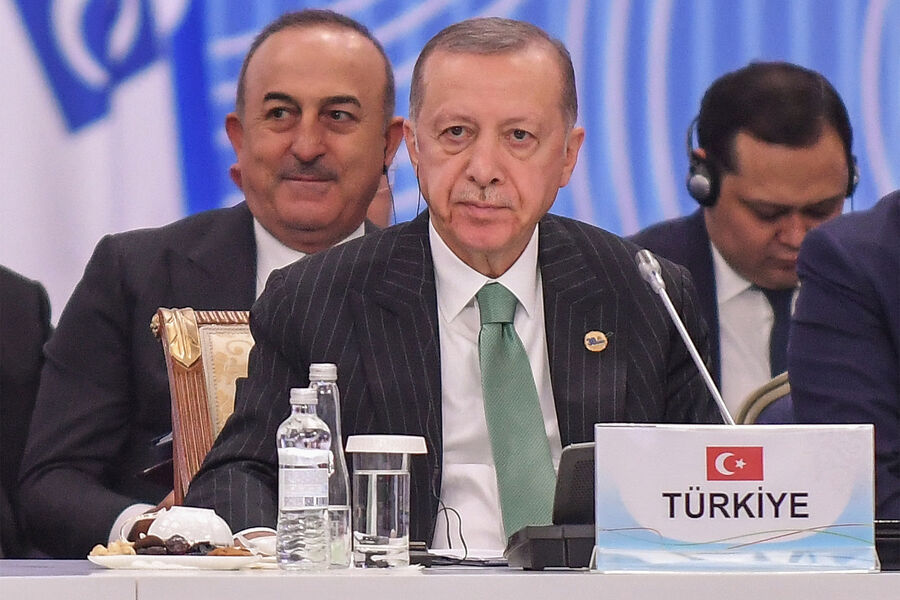 Президент Турции Реджеп Тайип Эрдоган на VI саммите Совещания по взаимодействию и мерам доверия в Азии (СВМДА) во Дворце Независимости в Астане, 13 октября 2022 года