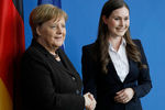 Канцлер Германии Ангела Меркель и премьер-министр Финляндии Санна Марин, февраль 2020 года 