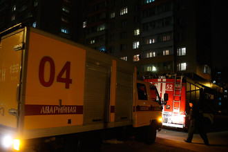 Машина службы газа на Шелепихинской набережной, где произошла авария из-за перепада давления газа. ЧП произошло по нескольким адресам в районе метро «Международная» и комплекса Москва-Сити