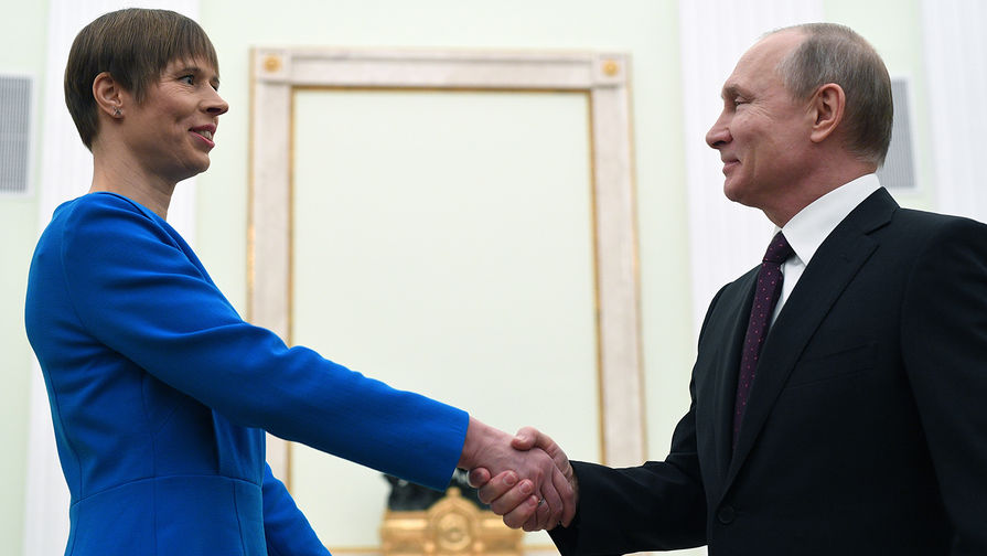 Президент Эстонии Керсти Кальюлайд и президент России Владимир Путин во время встречи в Москве, 18 апреля 2019 года