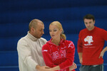 Александр Жулин (слева), балерина Анастасия Волочкова и фигурист Антон Сихарулидзе (справа на втором плане) во время тренировки участников Ледового Шоу «Ледниковый Период», 2007 год