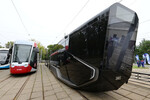 Трамвай УВЗ R1 на выставке ретротранспорта ко Дню города на территории трамвайного депо им. Баумана в Москве, 2023 год