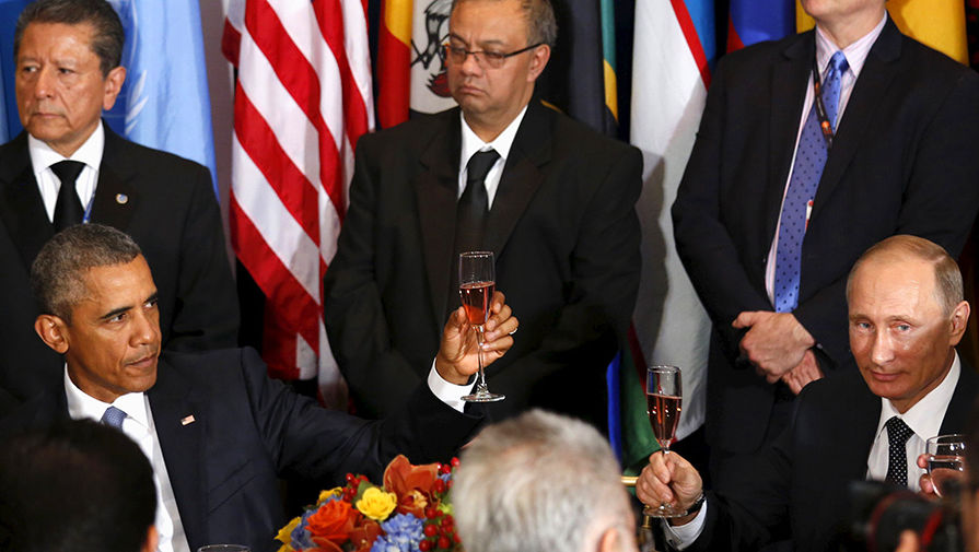 Барак Обама и Владимир Путин на ланче в Генассамблее ООН