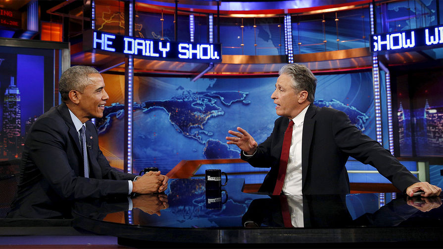 Американский президент Барак Обама в эфире The Daily Show с ведущим Джоном Стюартом, июль 2015 года