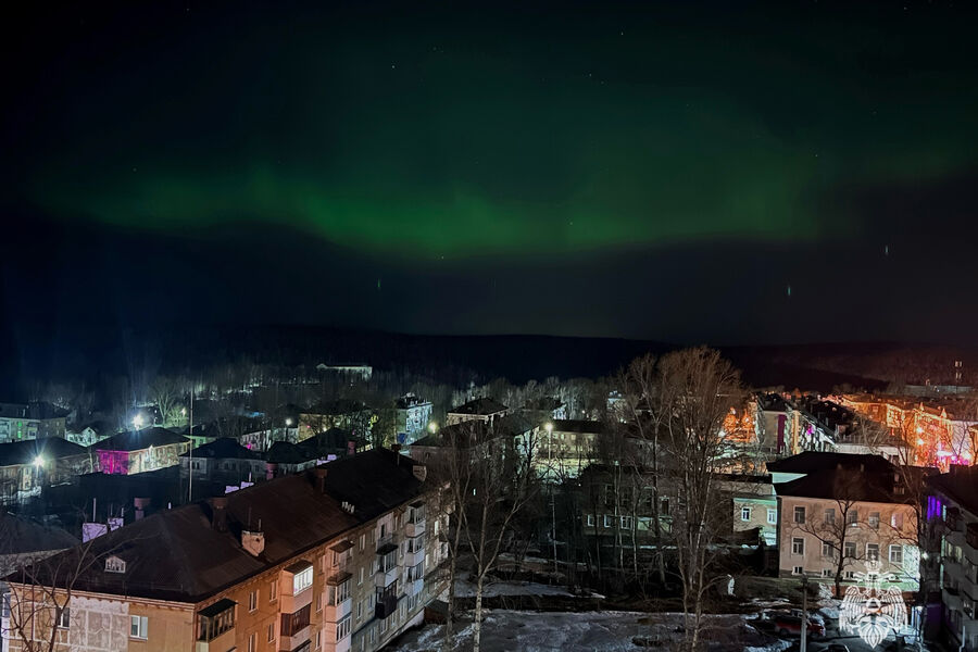 Северное сияние в&nbsp;небе над&nbsp;городом Губахой, Пермский край, 17&nbsp;апреля 2025&nbsp;года