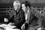 Французский исследователь Жак Ив Кусто и телеведущий Николай Дроздов в передаче «В мире животных», 1977 год