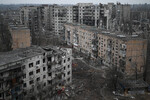 Поврежденные в ходе боев здания квартала Юбилейный в Авдеевке, февраль 2024 года