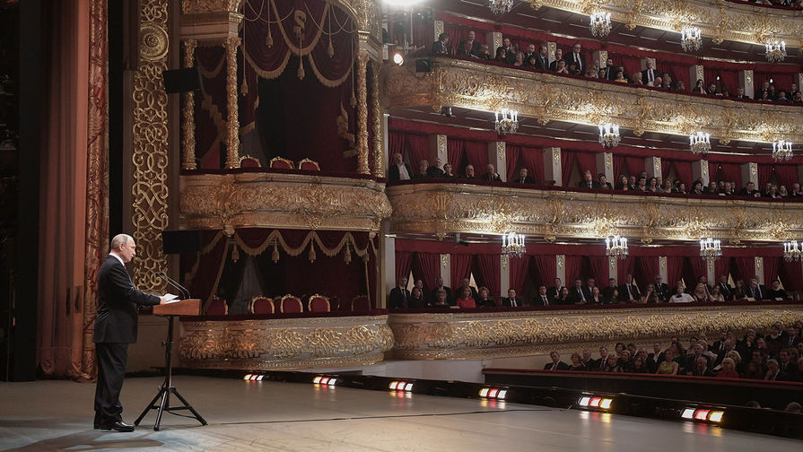 Президент России Владимир Путин во время торжественного вечера по&nbsp;случаю встречи нового, 2019 года в&nbsp;Большом театре