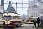 Ретротрамваи на выставке в честь Дня московского трамвая на Каланчевской улице в Москве, 6 апреля 2024 года
