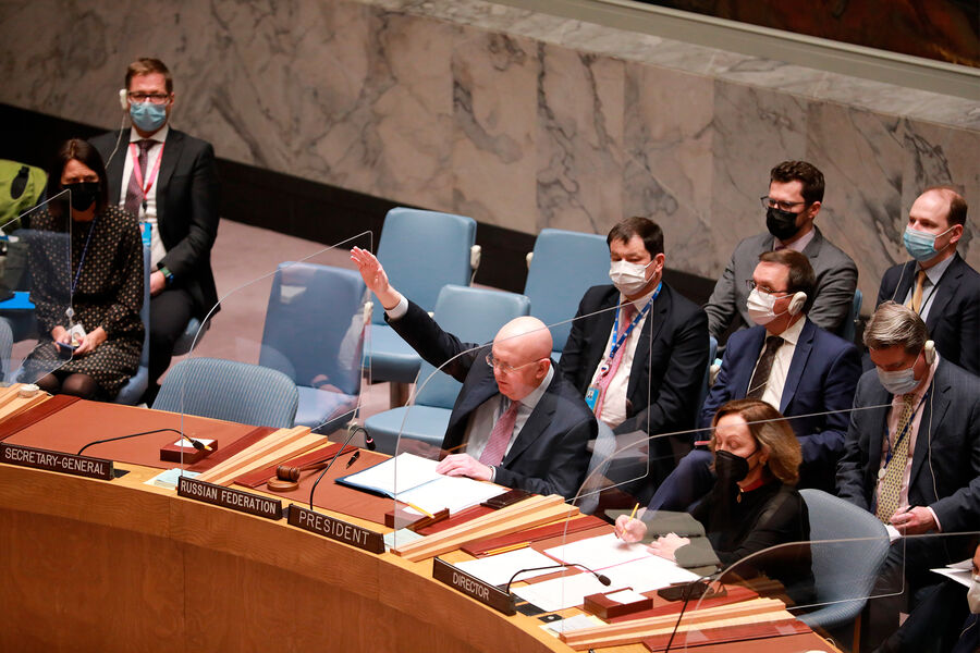 Постоянный представитель России при ООН Василий Небензя выступает перед Совбезом ООН, 2022 год