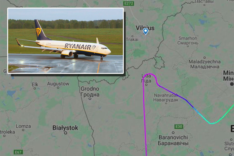 Маршрут самолета авиакомпании Ryanair над Белоруссией (коллаж) 