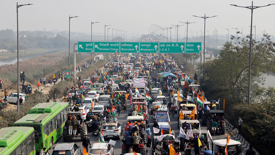Во время протеста фермеров в&nbsp;Нью-Дели, 26 января 2021 года