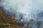 Пожарные наблюдают, как пламя затухает вдоль огнезащитной линии, Сан-Маркос, Калифорния
