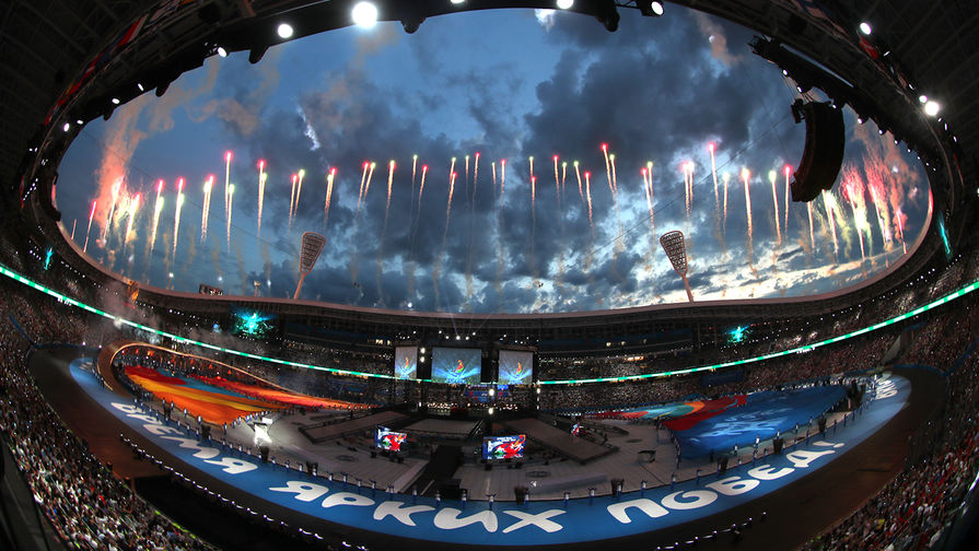Во время торжественной церемонии открытия II Европейских игр на стадионе «Динамо» в Минске, 21 июня 2019 года