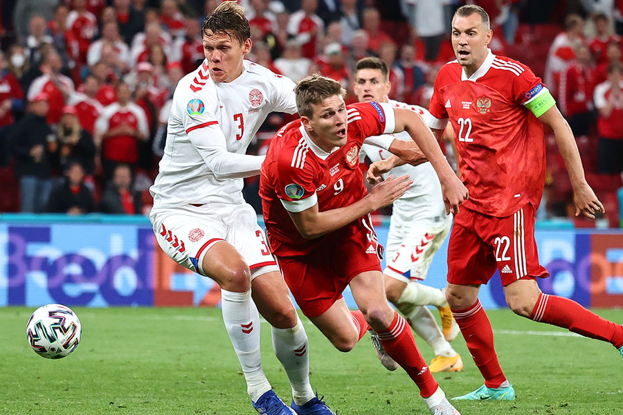 Во время матча 3-го тура группового этапа чемпионата Европы по футболу 2020 между сборными командами России и Дании, 21 июня 2021 года