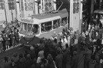 Юбилейный пятитысячный трамвай, изготовленный в Чехословакии для Советского Союза, выходит в свой первый путь, 1974 год