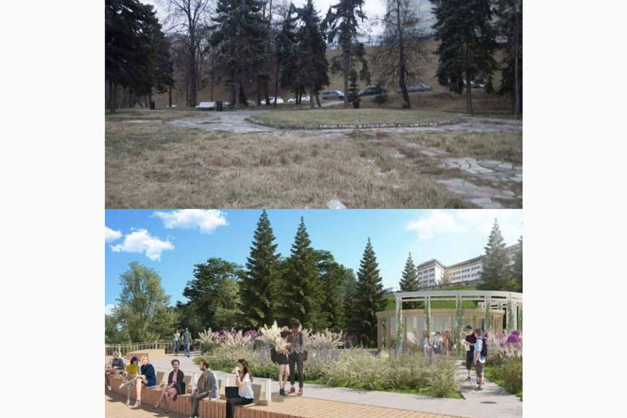 Александровский сад — до (вверху) и после (внизу)