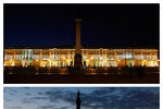 Вид на Государственный Музей «Эрмитаж» до и после начала экологической акции «Час Земли» в Санкт-Петербурге