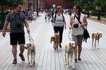 Жители города на прогулке с собаками в Александровском саду