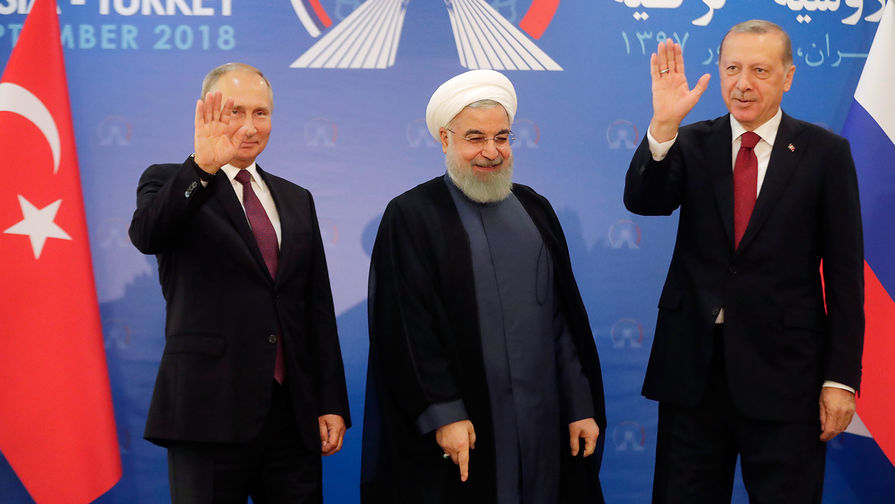 Президент России Владимир Путин, президент Ирана Хасан Рухани и президент Турции Реджеп Эрдоган