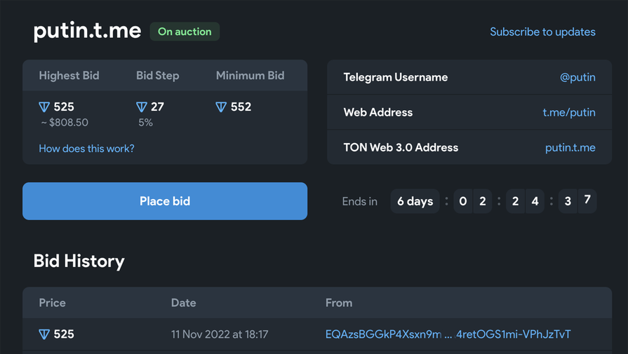Пользователи Telegram оценили юзернейм putin дешевле macron и ipad