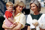 Принцесса Уэльская Диана с принцом Гарри и Королева Испании София, 1987 год
