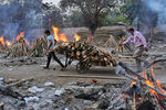 Массовая кремация жертв пандемии в Дели