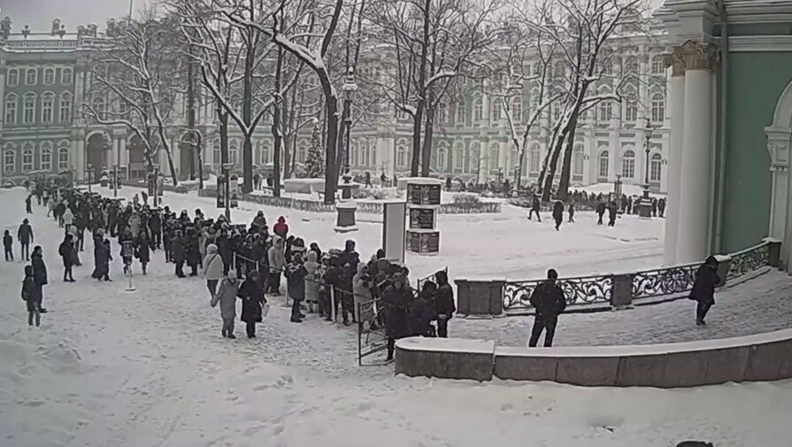 В Санкт-Петербурге выстроилась очередь до Александровской колонны в Эрмитаж
