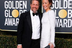 Хью Грант и его жена Анна Эберштейн на 76-й церемонии вручения американской кинопремии «Золотой глобус» в Лос-Анджелесе, 7 января 2019 года
