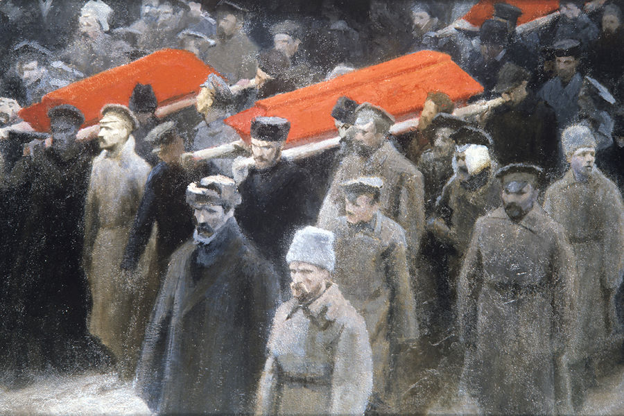 Репродукция картины из серии «1917 год» - «Жертвы» художника Евгения Адольфовича Кибрика, 1971 год