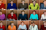 Коллаж из фотографий Ангелы Меркель, сделанных в ходе еженедельных заседаний кабинета министров ФРГ, 2009 год