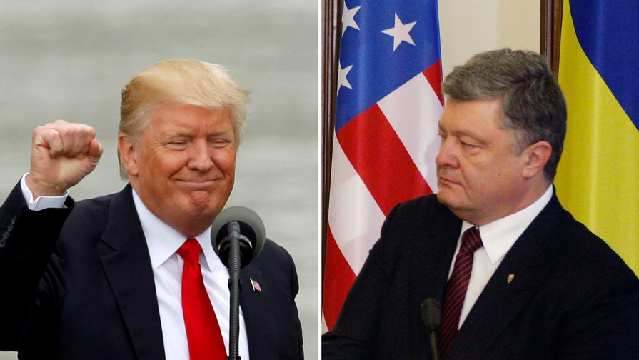 Президент США Дональд Трамп на мероприятии в Огайо и президент Украины Петр Порошенко на пресс-конференции в Киеве, коллаж