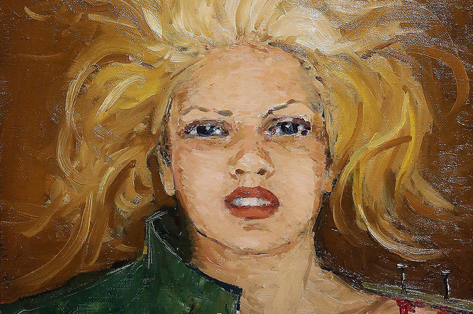Автопортрет Евгении Васильевой, представленный на ее персональной выставке «Цветы из неволи»