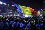 Протестующие с румынским флагом во время демонстрации в Бухаресте, 1 февраля 2017 года