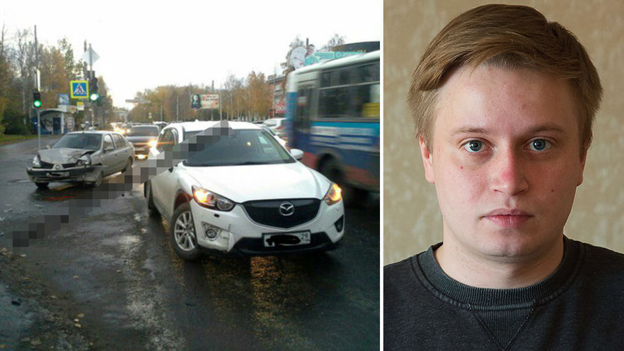 Последствия ДТП в Архангельске в сентябре 2015 года и водитель Андрей Никулин, коллаж