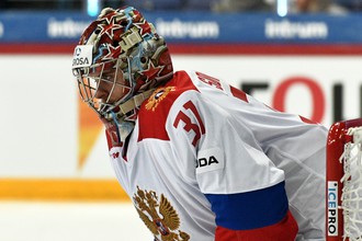 Вратарь сборной России Илья Сорокин в матче первого этапа Евротура Кубка Карьяла между сборными командами России и Чехии.