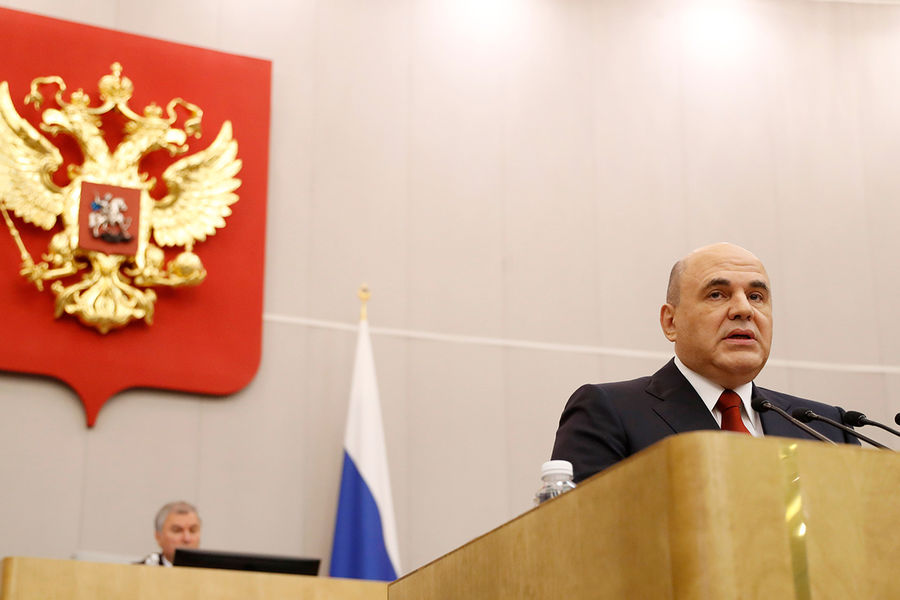Премьер-министр РФ Михаил Мишустин во время выступления в Государственной думе РФ с отчетом о работе правительства за 2020 год, 12 мая 2021 года 