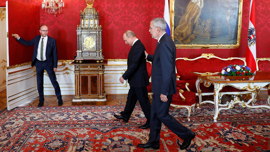 Президент Австрии Александр Ван дер Беллен и президент России Владимир Путин во время визита в Вену, 5 июня 2018 года