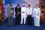 Сопредседатели Met Gala Колман Доминго, A$AP Rocky, Льюис Хэмилтон, Фаррелл Уильямс и председатель Анна Винтур во время благотворительного бала в Метрополитен-музее, Нью Йорк, США, 5 мая 2025 года