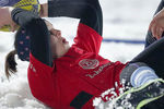 Спортсменка из Норвегии в финальном матче чемпионата Европы по регби на снегу среди женских команд в Центре пляжных видов спорта «Динамо»